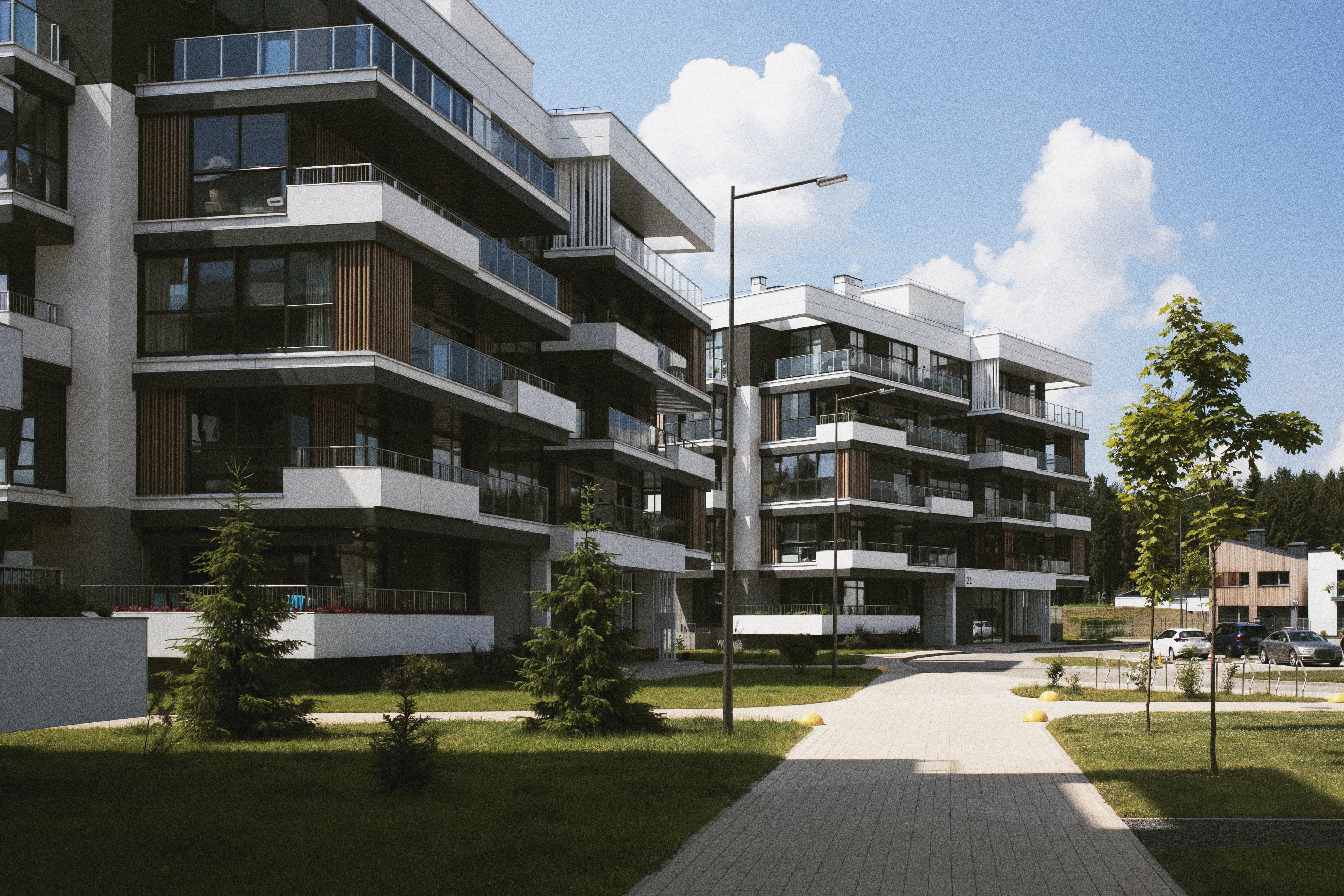 Paesaggio urbano con architettura moderna e edifici contemporanei